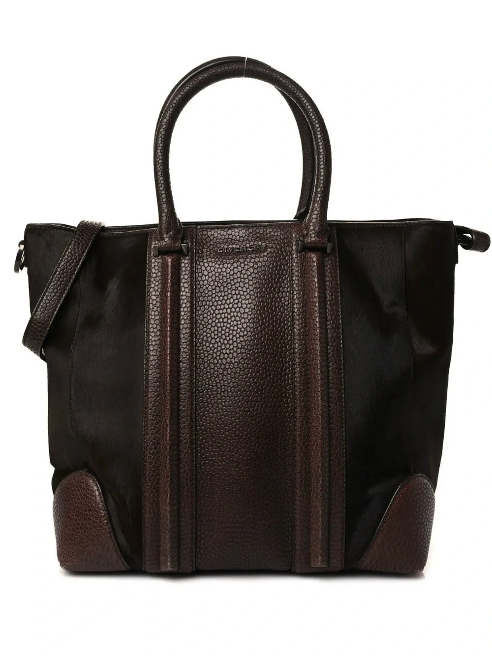 Lizard Embossed Calfskin Calf Hair Medium Lucrezia Tote Dark Brown